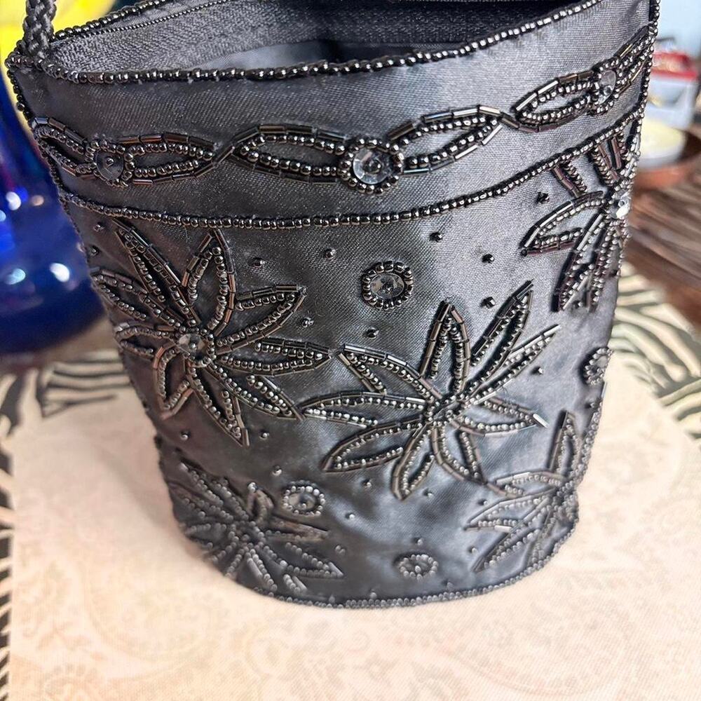 Black beaded purse with dragonfly